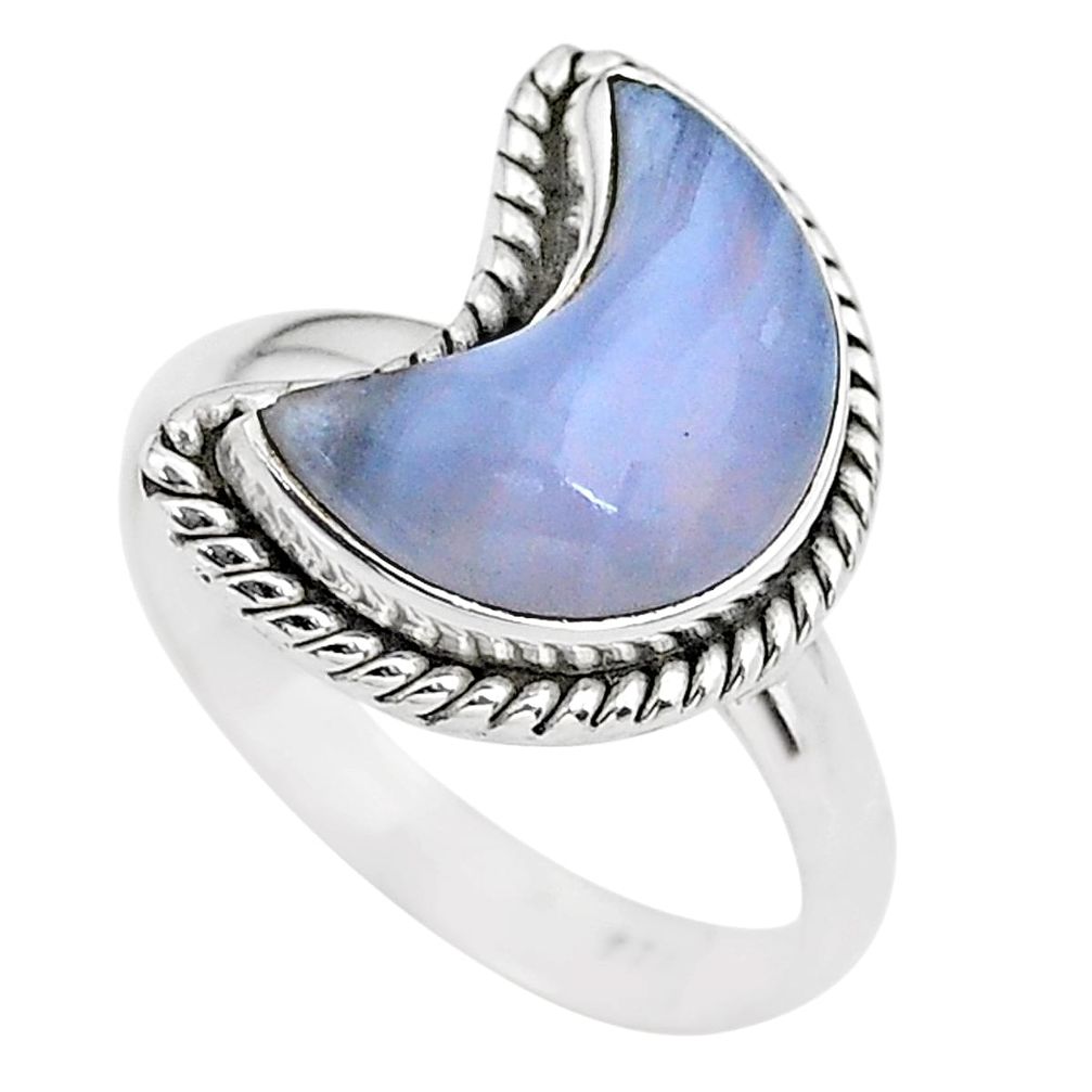 6.10cts moon natural blue lace agate 925 sterling silver ring size 9 t22151