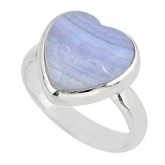 6.33cts solitaire natural blue lace agate heart 925 silver ring size 7 y75461