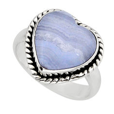 6.25cts solitaire natural blue lace agate heart 925 silver ring size 6.5 y75824