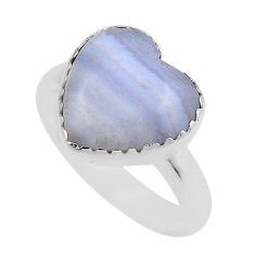 5.68cts solitaire natural blue lace agate heart 925 silver ring size 6.5 y88649