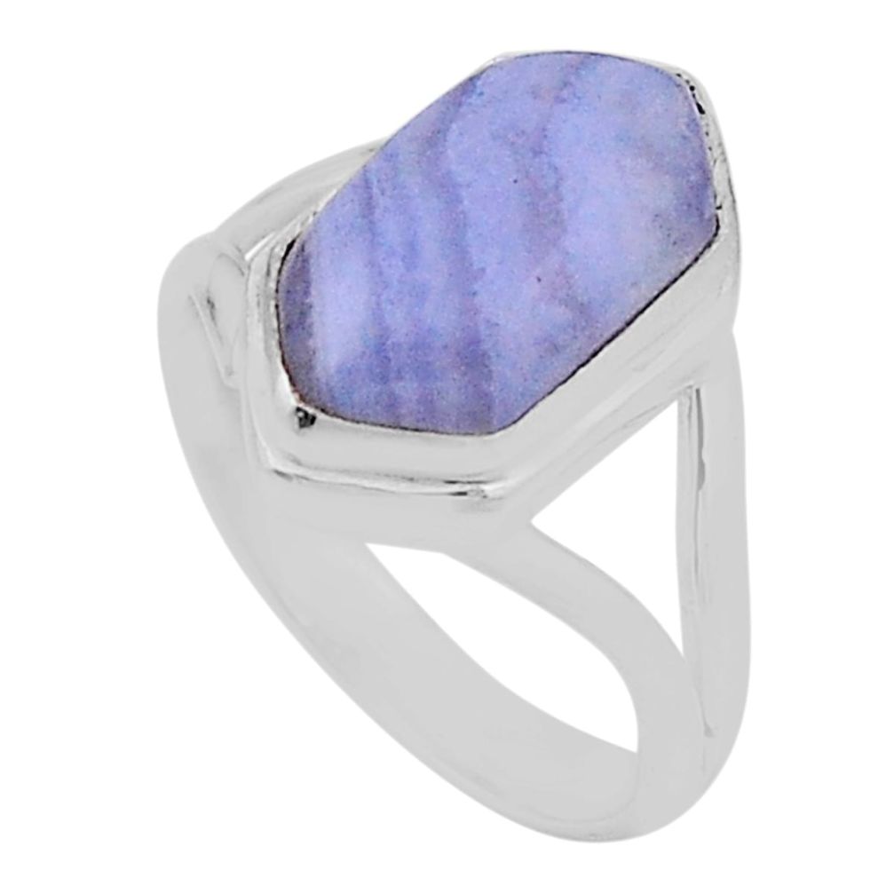 4.94cts solitaire natural blue lace agate hexagon silver ring size 7.5 n31381