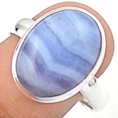 10.17cts solitaire natural blue lace agate oval 925 silver ring size 10 u12491