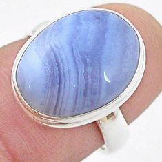 9.61cts solitaire natural blue lace agate oval 925 silver ring size 6.5 u47564