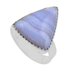 12.79cts solitaire natural blue lace agate trillion silver ring size 7.5 y88460