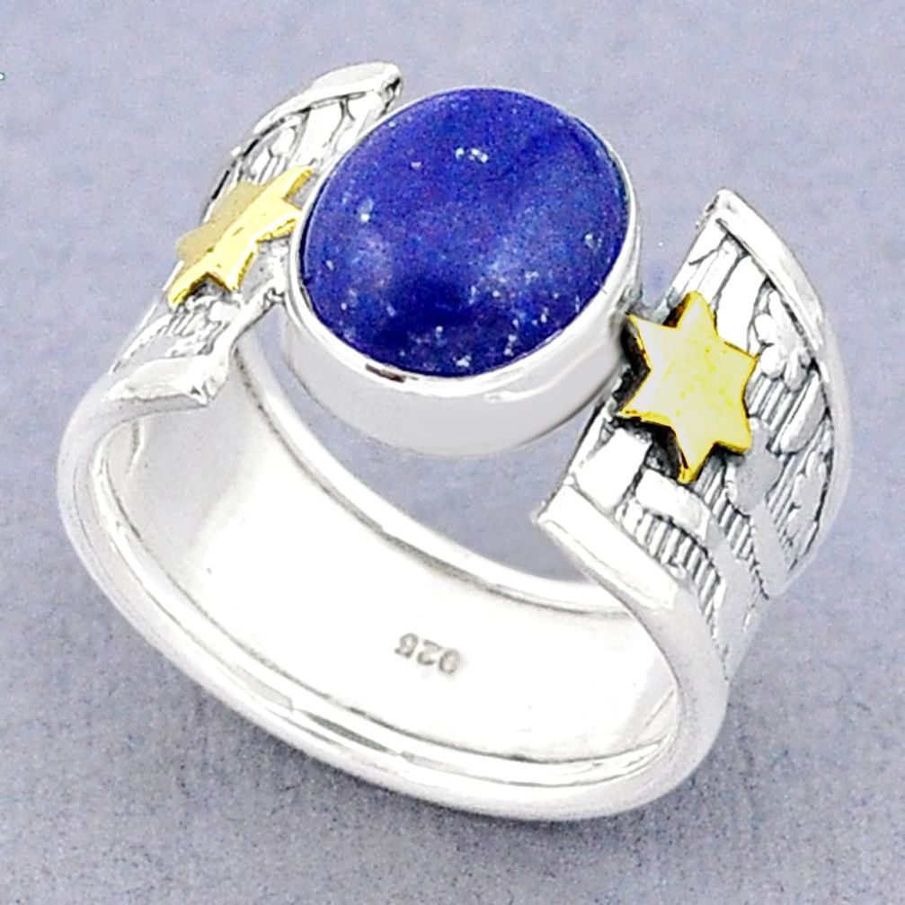 4.59cts solitaire natural blue lapis lazuli 925 silver band ring size 8 u29559