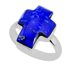 9.25cts solitaire natural blue lapis lazuli 925 silver cross ring size 7 y77376