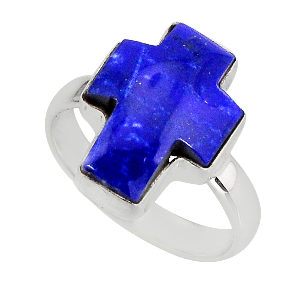 8.50cts solitaire natural blue lapis lazuli 925 silver cross ring size 8 y75137