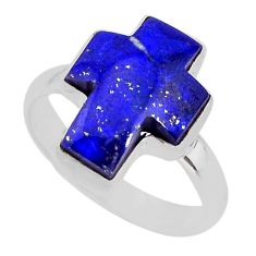 8.55cts solitaire natural blue lapis lazuli 925 silver cross ring size 9 y77634
