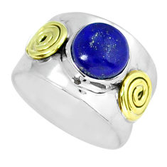 3.28cts solitaire natural blue lapis lazuli 925 silver gold ring size 7 y16569