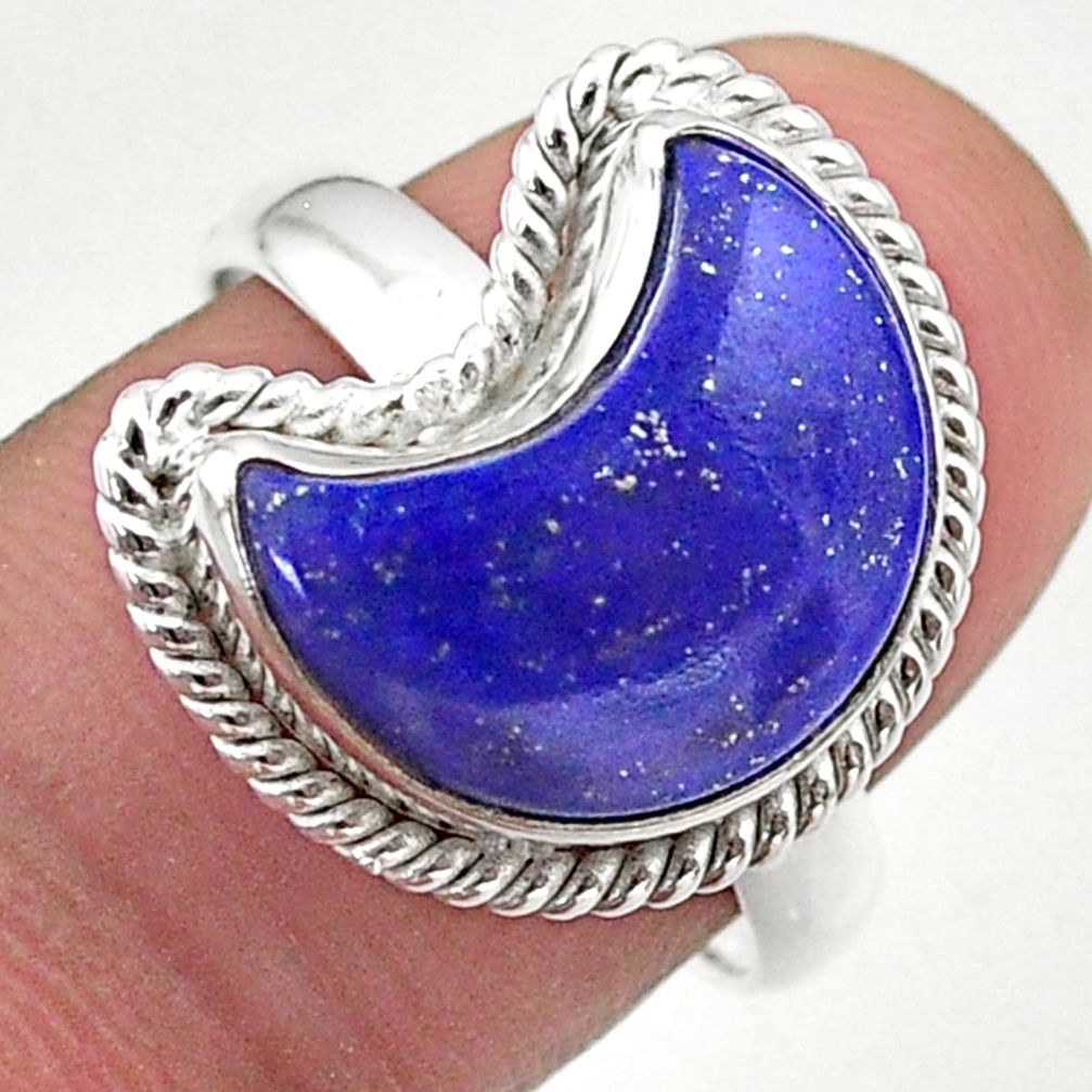 6.36cts solitaire natural blue lapis lazuli 925 silver moon ring size 8 t47701