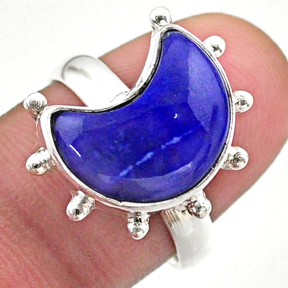 5.87cts solitaire natural blue lapis lazuli 925 silver moon ring size 8 t47801