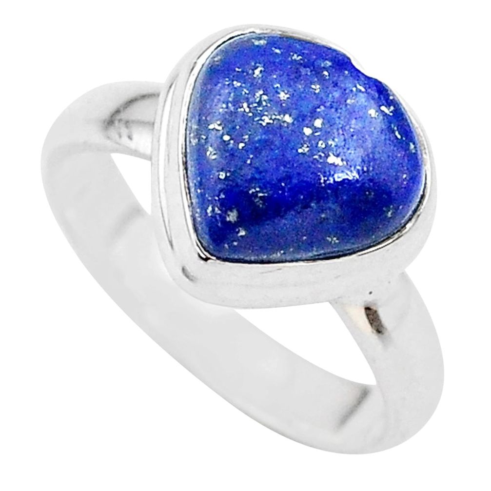 4.82cts heart blue lapis lazuli 925 silver handmade ring size 6 t21751
