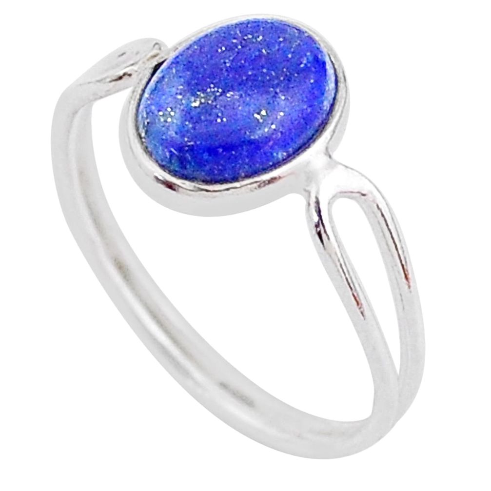 3.53cts solitaire natural blue lapis lazuli 925 silver ring size 7 t1646