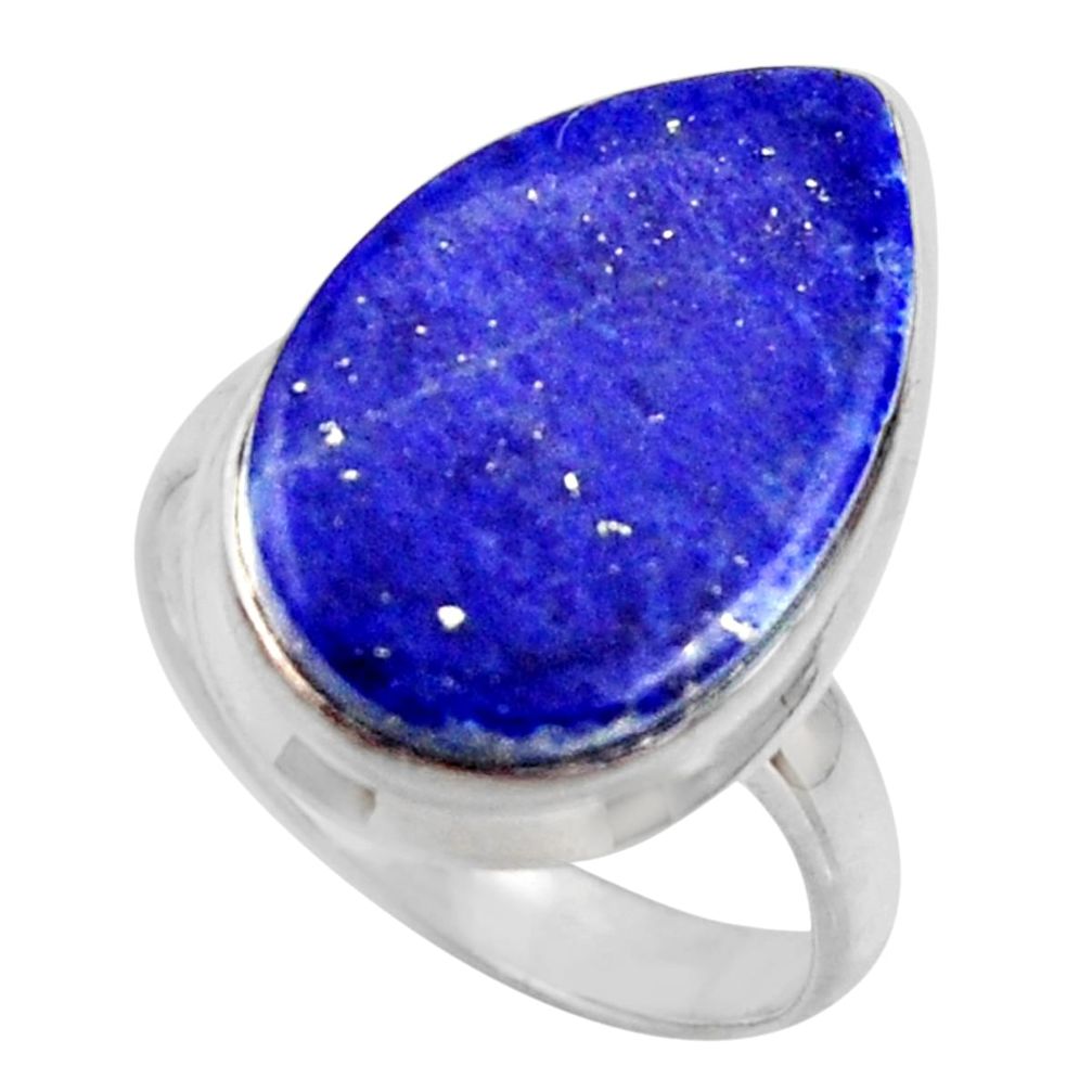 14.56cts solitaire natural blue lapis lazuli 925 silver ring size 8 r41990