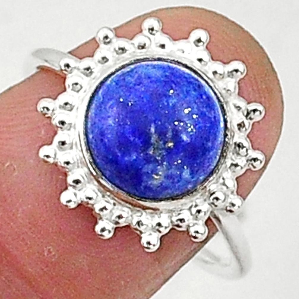 5.47cts solitaire natural blue lapis lazuli 925 silver ring size 8 t1582