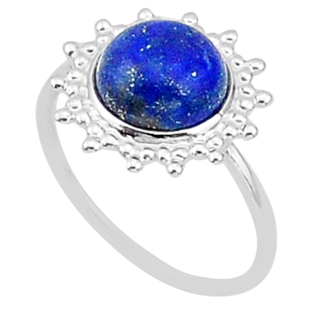 5.92cts solitaire natural blue lapis lazuli 925 silver ring size 8 t1608