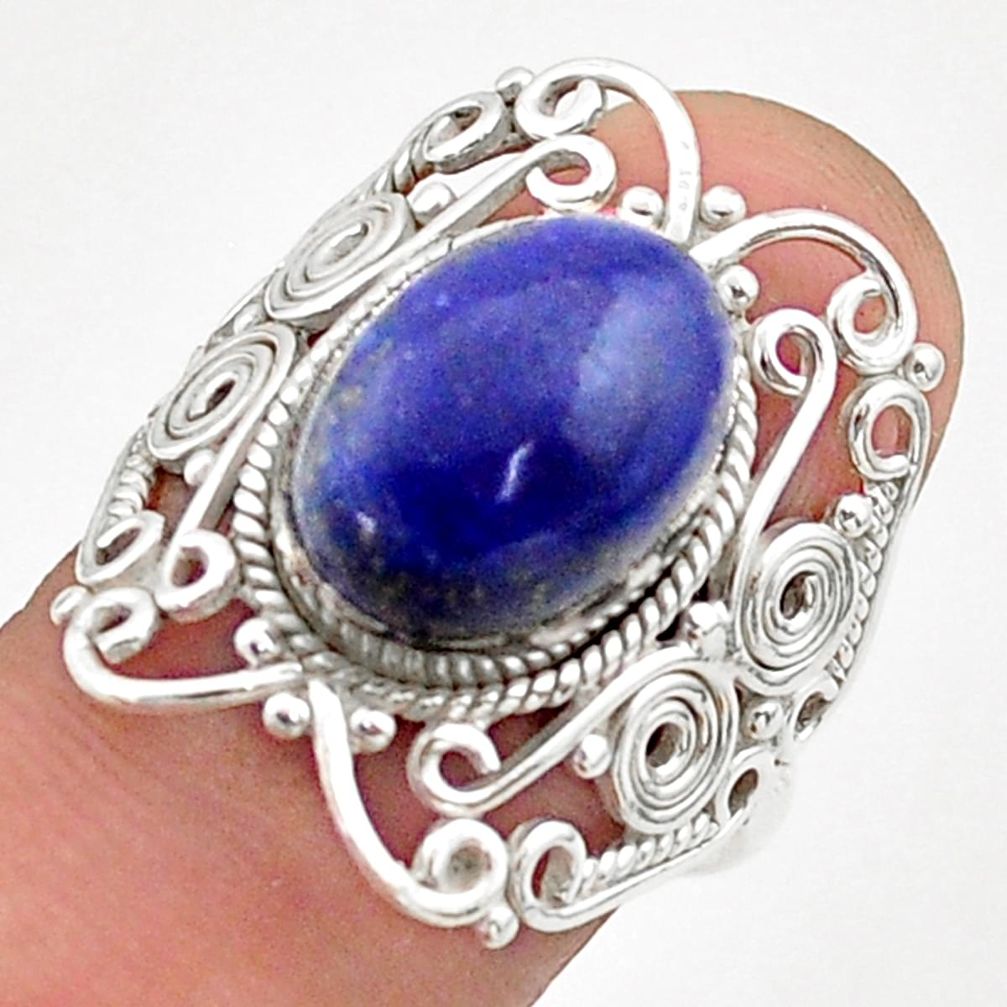 5.31cts solitaire natural blue lapis lazuli 925 silver ring size 8 t65421