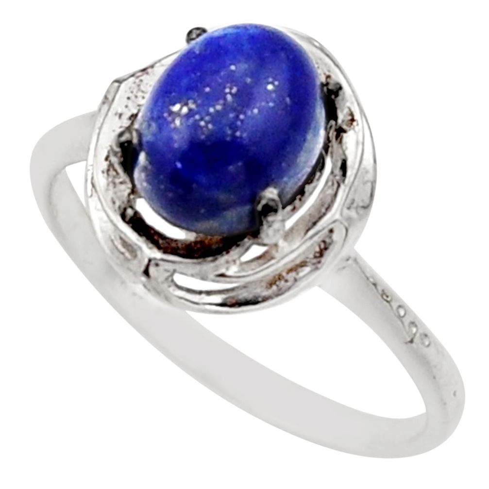 3.29cts solitaire natural blue lapis lazuli 925 silver ring size 9 r40632