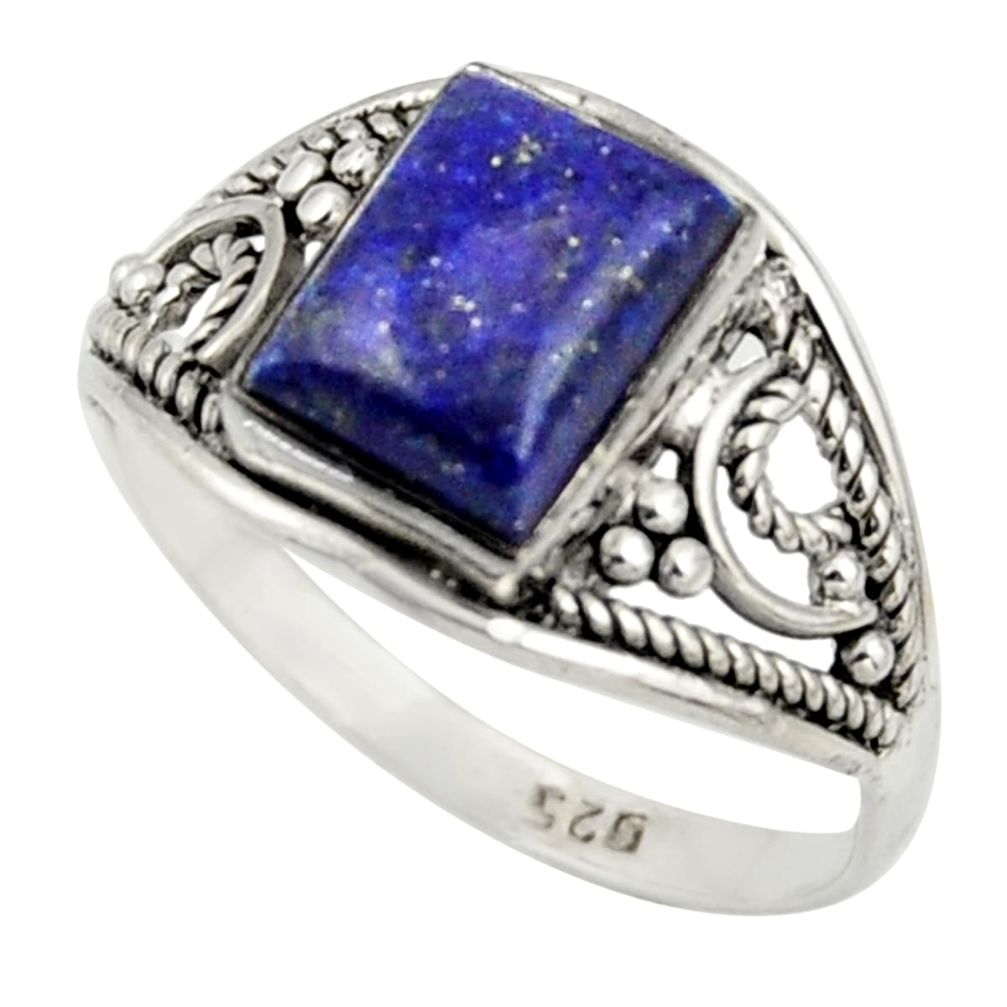 2.98cts solitaire natural blue lapis lazuli 925 silver ring size 9 r41943