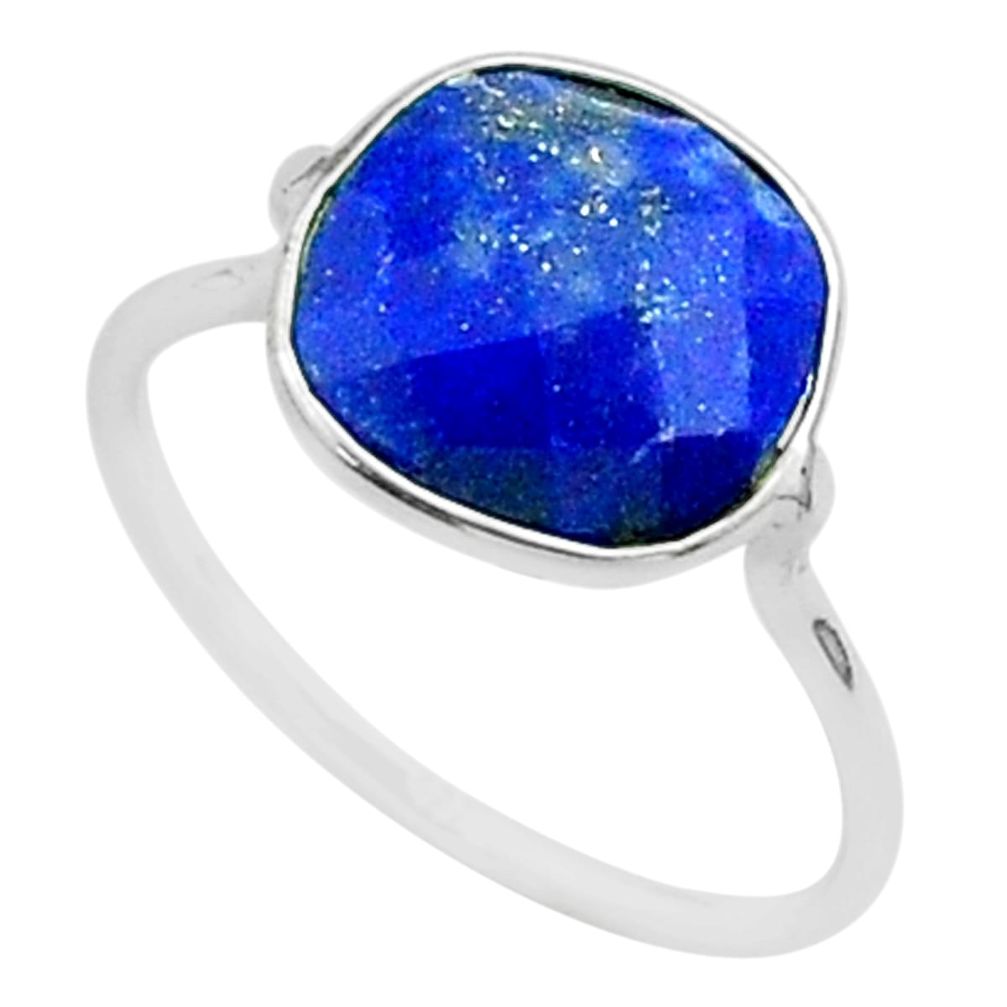 4.93cts solitaire natural blue lapis lazuli 925 silver ring size 7.5 t50693