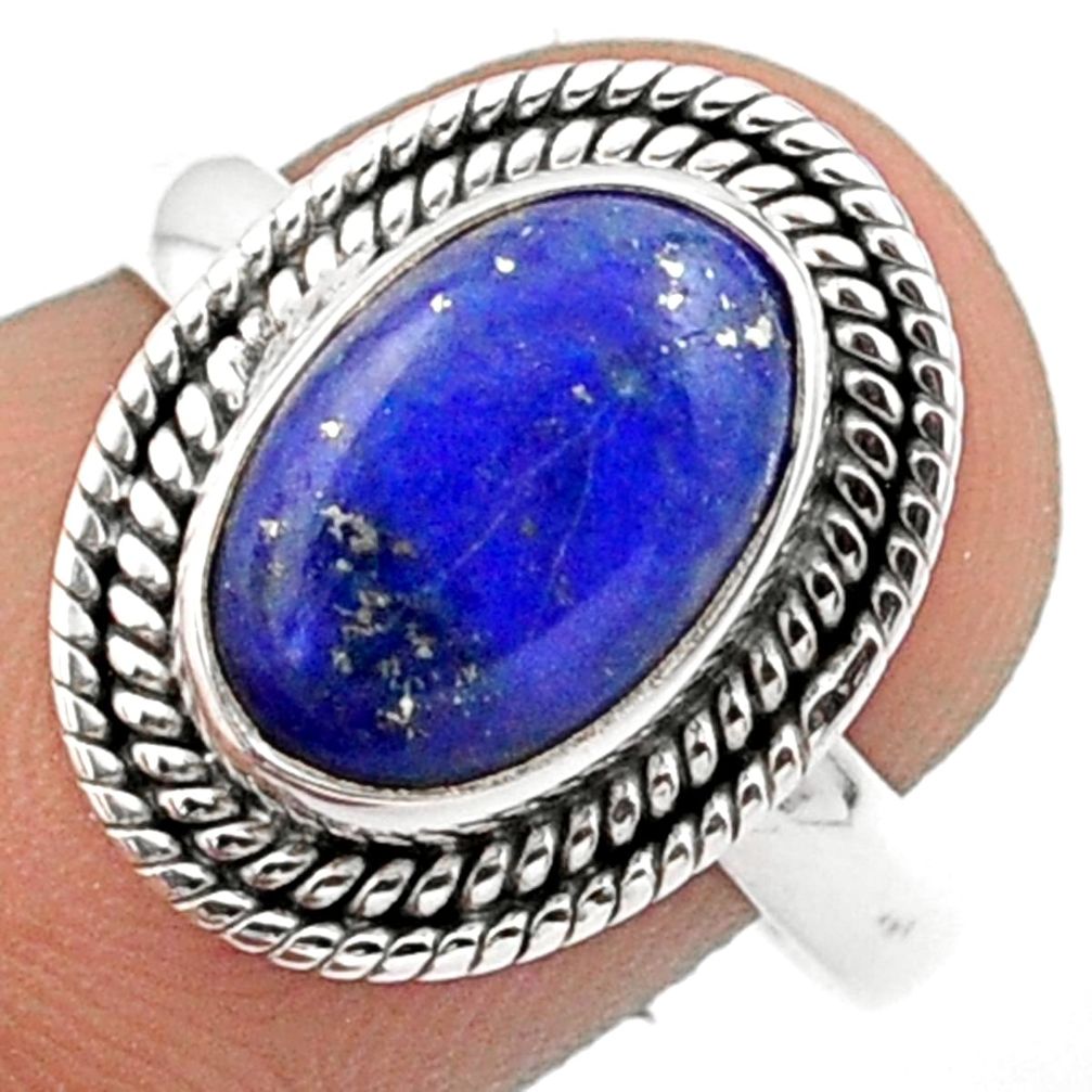 4.70cts solitaire natural blue lapis lazuli 925 silver ring size 7.5 u15131