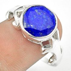 4.91cts solitaire natural blue lapis lazuli 925 silver ring size 10.5 u24307
