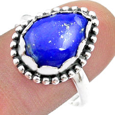 6.58cts solitaire natural blue lapis lazuli 925 silver ring size 9.5 u51458