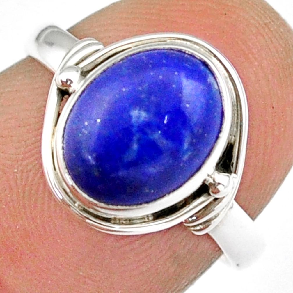 3.48cts solitaire natural blue lapis lazuli 925 silver ring size 6.5 u8862