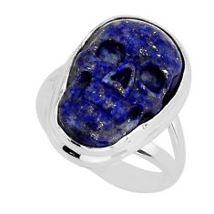 10.73cts solitaire natural blue lapis lazuli 925 silver skull ring size 7 y80349