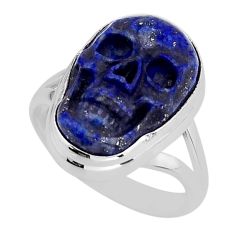 10.96cts solitaire natural blue lapis lazuli 925 silver skull ring size 8 y80348