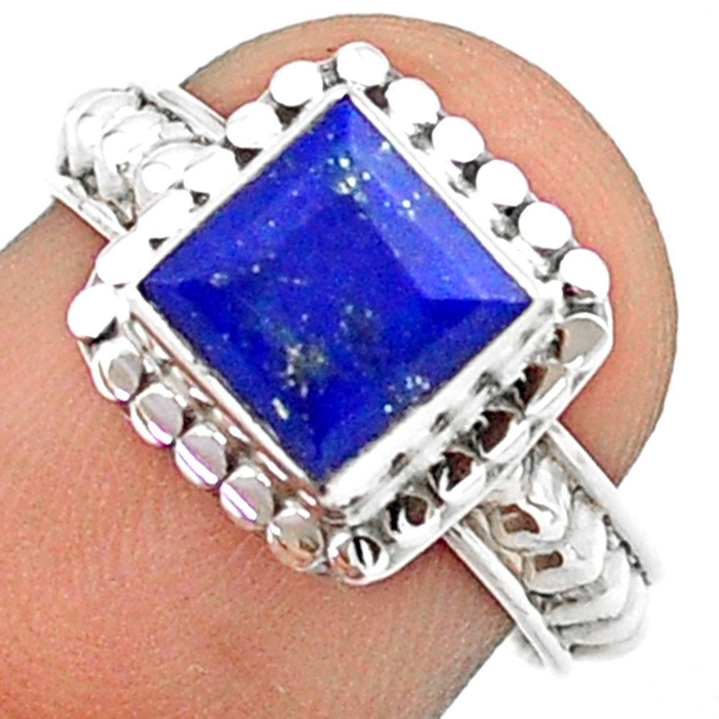 2.68cts solitaire natural blue lapis lazuli 925 silver square ring size 7 u20914