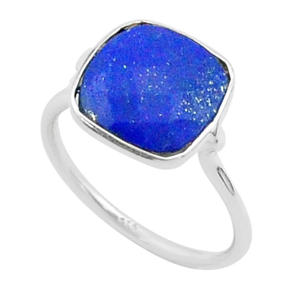 4.49cts solitaire natural blue lapis lazuli cushion silver ring size 6 t50766
