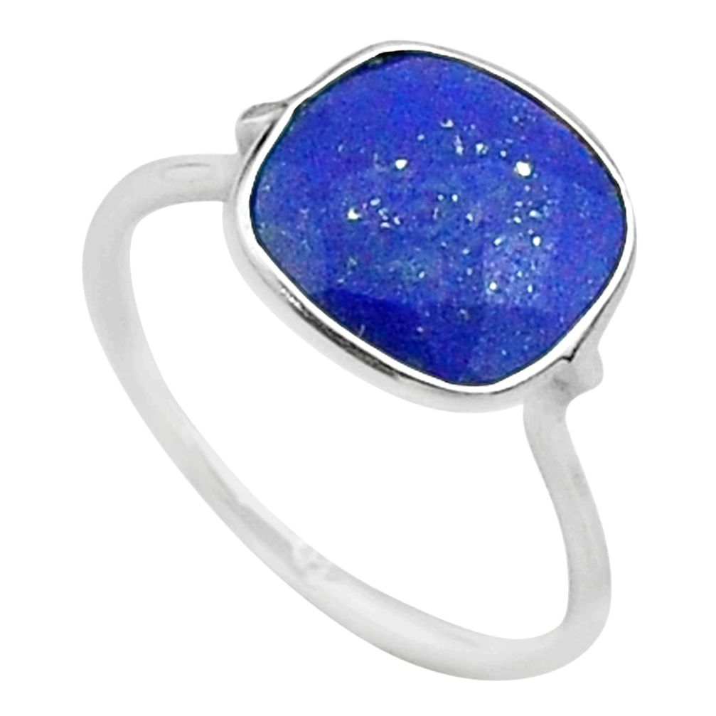 4.47cts solitaire natural blue lapis lazuli cushion silver ring size 7 t50692