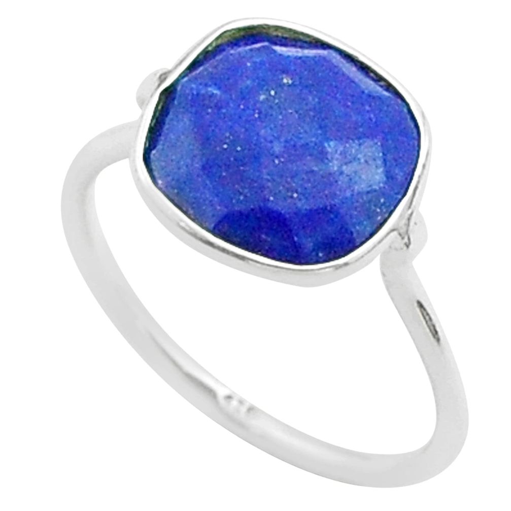 4.61cts solitaire natural blue lapis lazuli cushion silver ring size 7 t50747