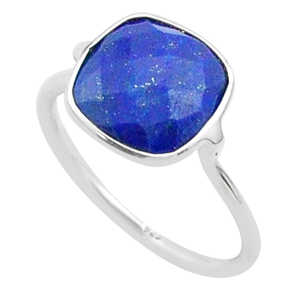 5.08cts solitaire natural blue lapis lazuli cushion silver ring size 8 t50745