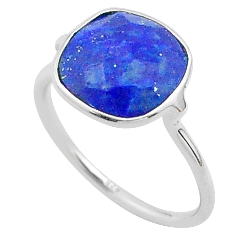 5.08cts solitaire natural blue lapis lazuli cushion silver ring size 6.5 t50746