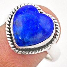 6.33cts solitaire natural blue lapis lazuli heart silver ring size 7.5 t96712