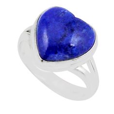 6.80cts solitaire natural blue lapis lazuli heart silver ring size 6.5 y46564