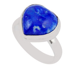 6.34cts solitaire natural blue lapis lazuli heart silver ring size 6.5 y46571