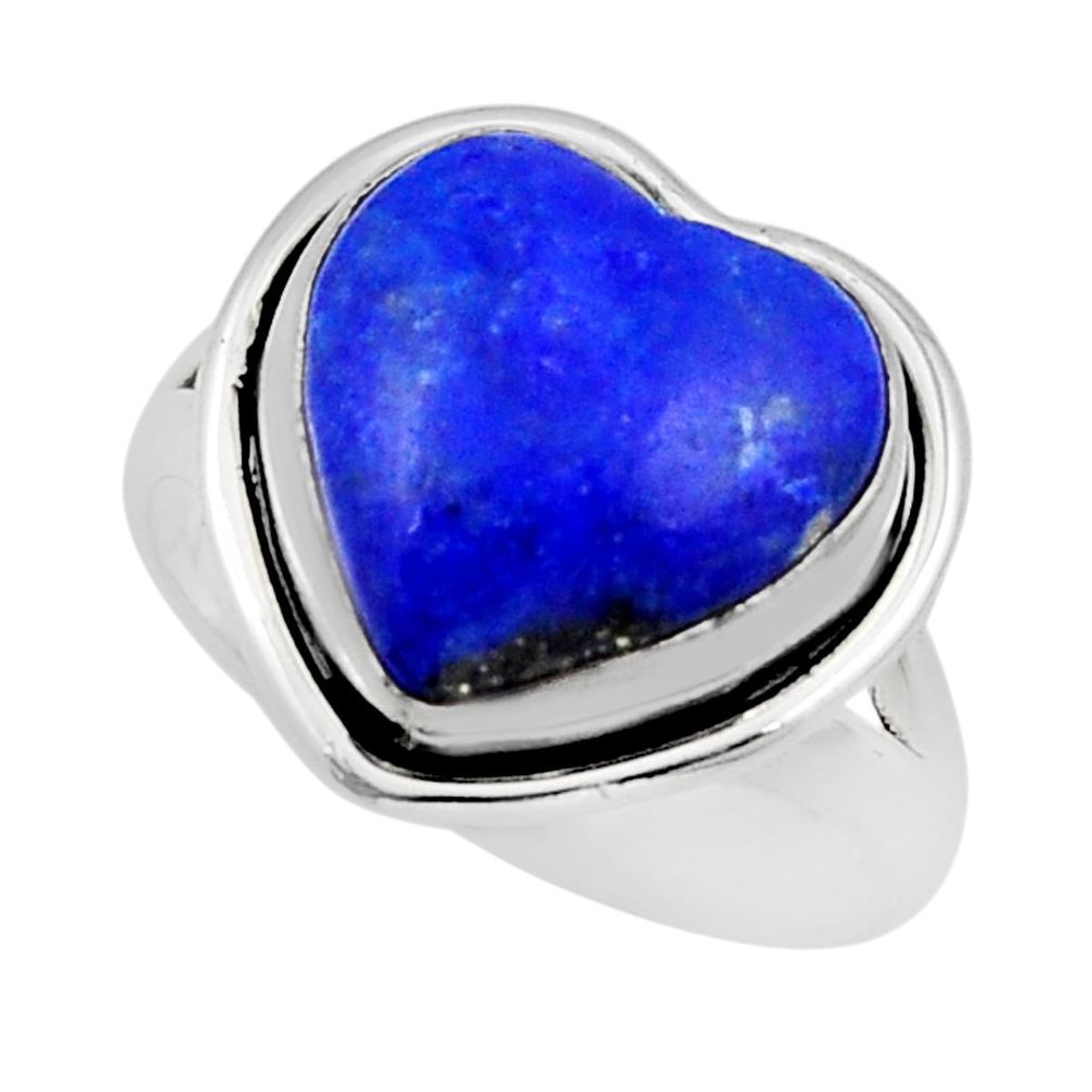 6.82cts solitaire natural blue lapis lazuli heart silver ring size 6.5 y48349