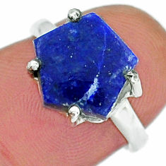 4.50cts solitaire natural blue lapis lazuli hexagon silver ring size 6 y18281