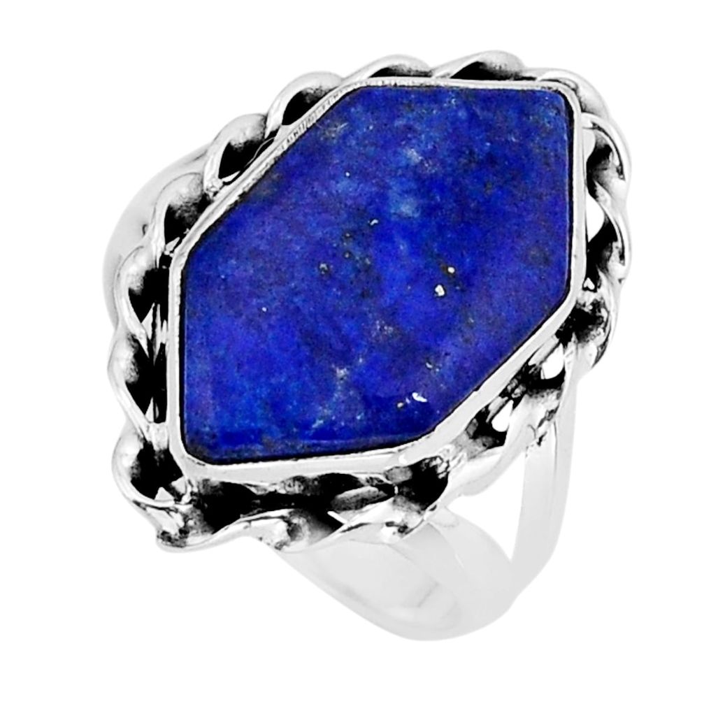 8.40cts solitaire natural blue lapis lazuli hexagon silver ring size 6 y72199