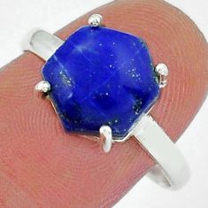 4.96cts solitaire natural blue lapis lazuli hexagon silver ring size 8.5 y18282