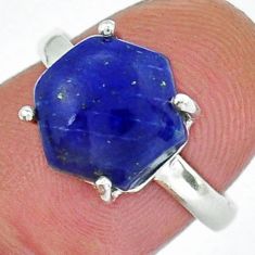 5.00cts solitaire natural blue lapis lazuli hexagon silver ring size 7.5 y18284