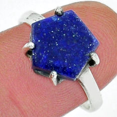 5.20cts solitaire natural blue lapis lazuli hexagon silver ring size 7.5 y18292