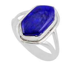 5.51cts solitaire natural blue lapis lazuli hexagon silver ring size 7.5 y46839