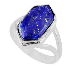6.27cts solitaire natural blue lapis lazuli hexagon silver ring size 6.5 y46854