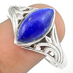 6.71cts solitaire natural blue lapis lazuli marquise silver ring size 13 u24004