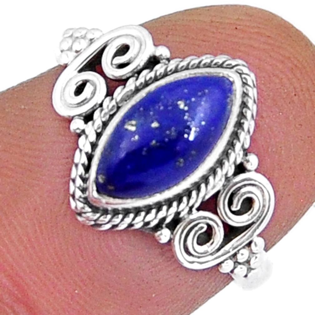 2.58cts solitaire natural blue lapis lazuli marquise silver ring size 6 y6634