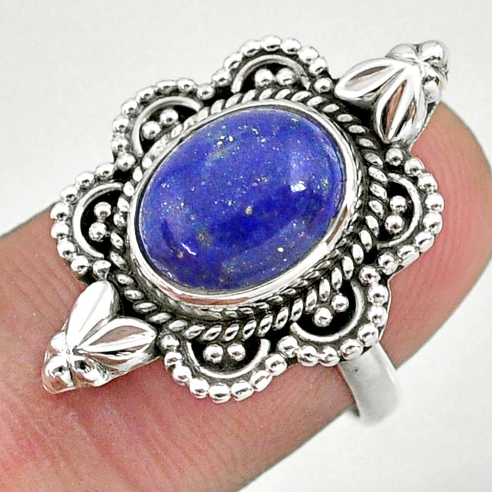 5.12cts solitaire natural blue lapis lazuli oval 925 silver ring size 6 t39911